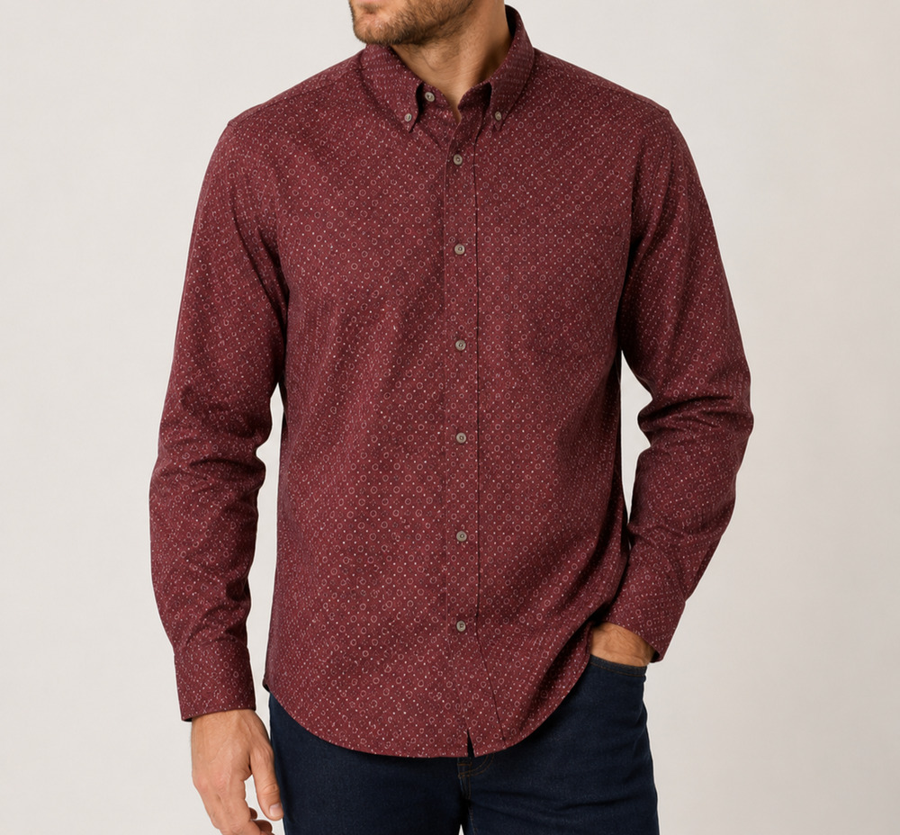 Chereskin Button Down Shirt Mens M Burgundy Geometric Pattern Business Casual